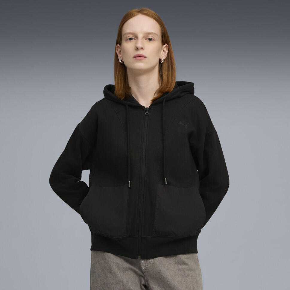 Damska rozpinana bluza z kapturem HER o luźnym kroju PUMA Black
