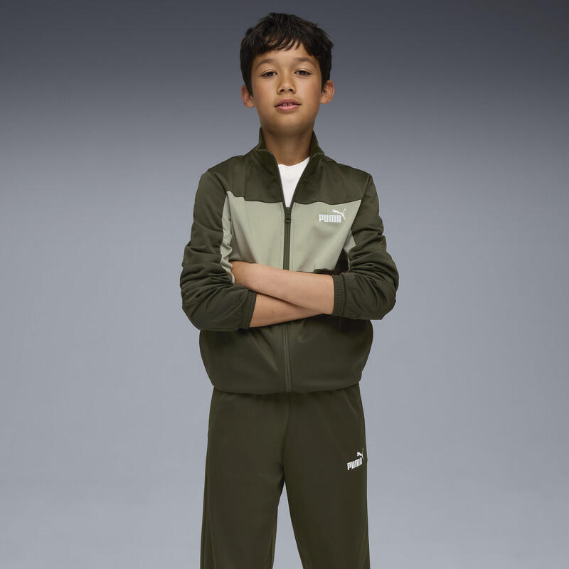 Młodzieżowy dres PUMA z poliestru z blokami kolorów PUMA Dark Olive Green