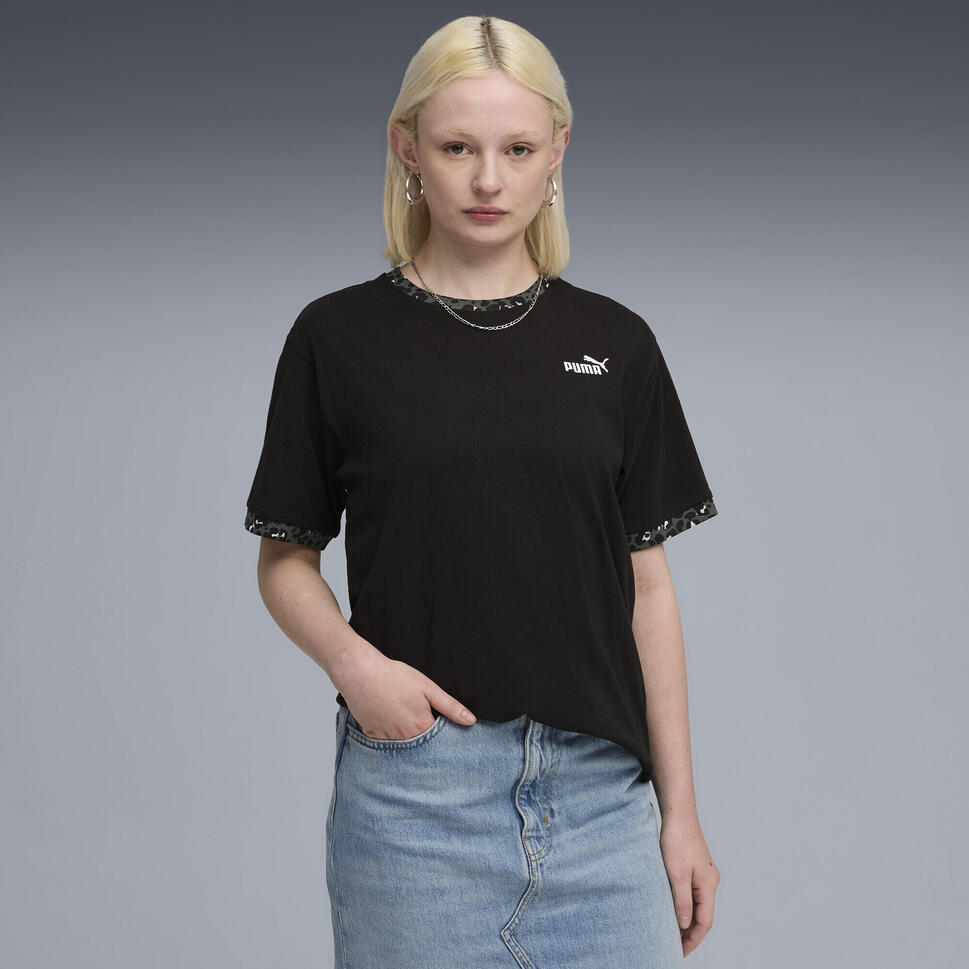 Damska luźna koszulka Essential ze zwierzęcym nadrukiem PUMA Black