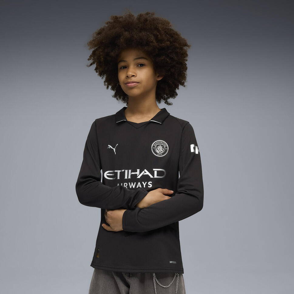 Młodzieżowa koszulka wyjazdowa z długim rękawem Manchester City 25/26 PUMA Black