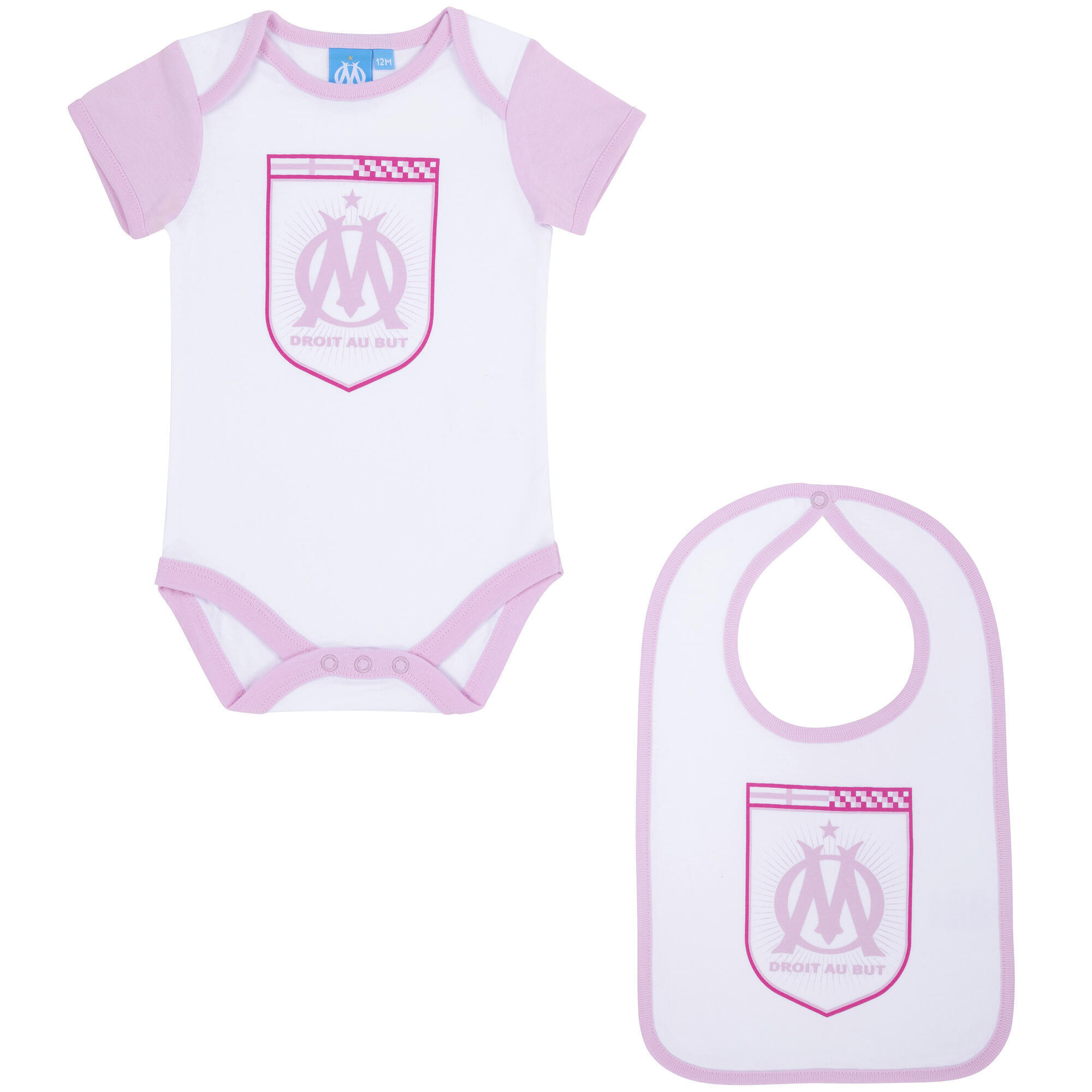 Olympique De Marseille - Body Bavoir Bébé Fille Om - Collection Officielle Olympique De Marseille - T-shirt Manches Courtes - Rose - Decathlon