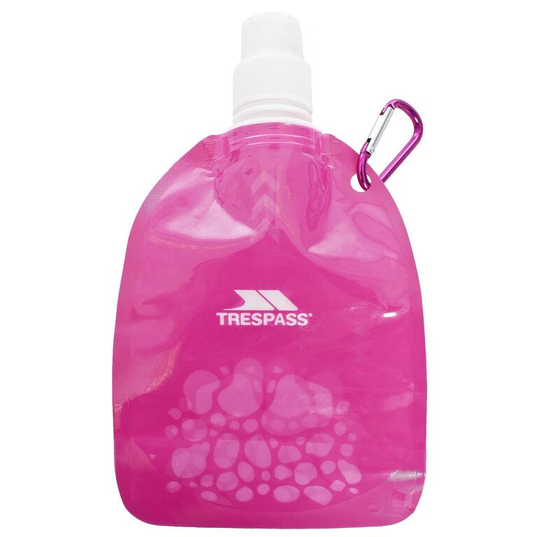 Pink collapsible water bottle with white cap and carabiner