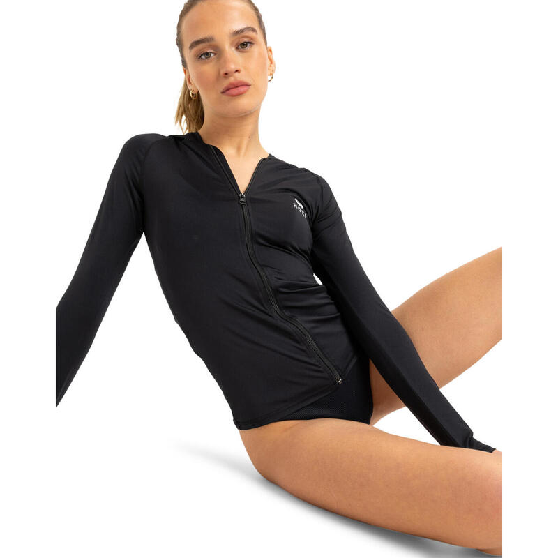 Koszulka rash vest z zamkiem i długim rękawem dla Kobiety NEW ESSENTIALS Czarny