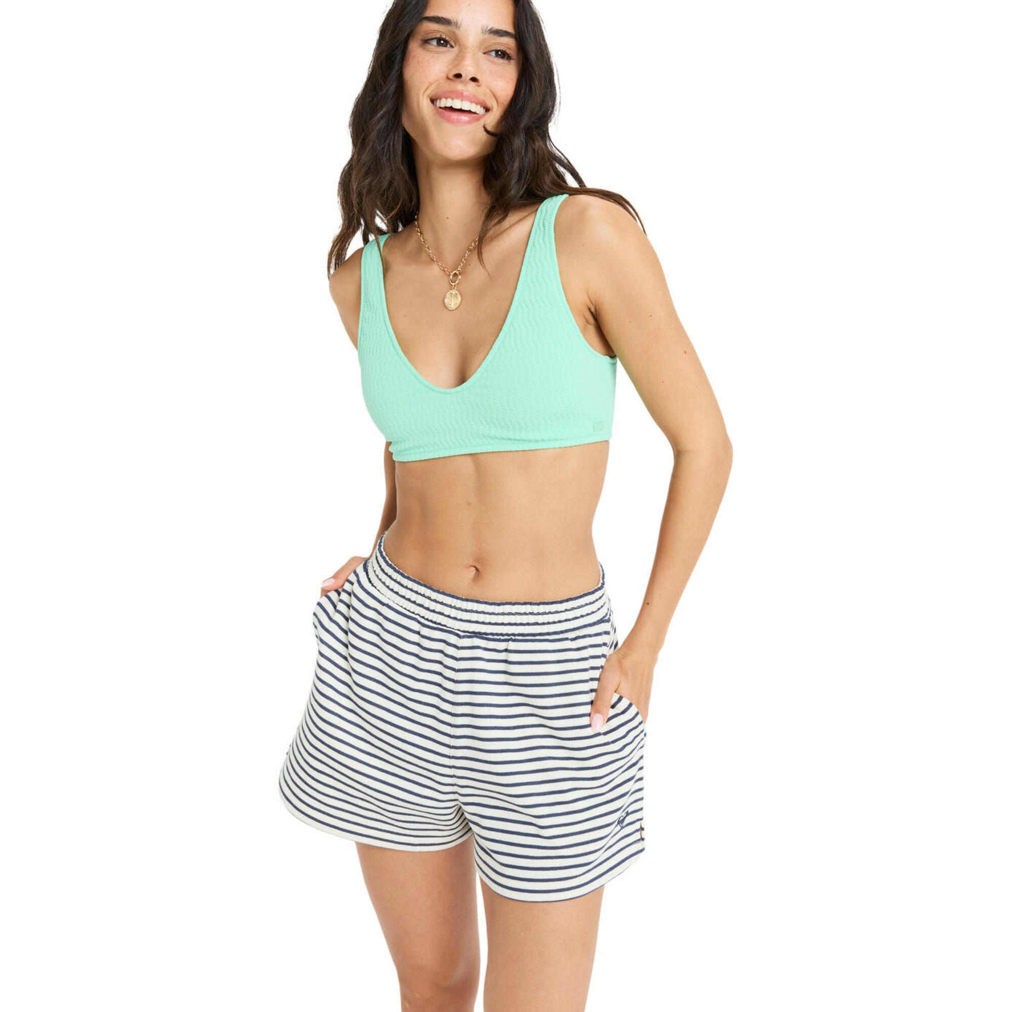 Roxy - Short En Molleton Perfect Stripe Bleu Femme - Short - Bleu - Decathlon