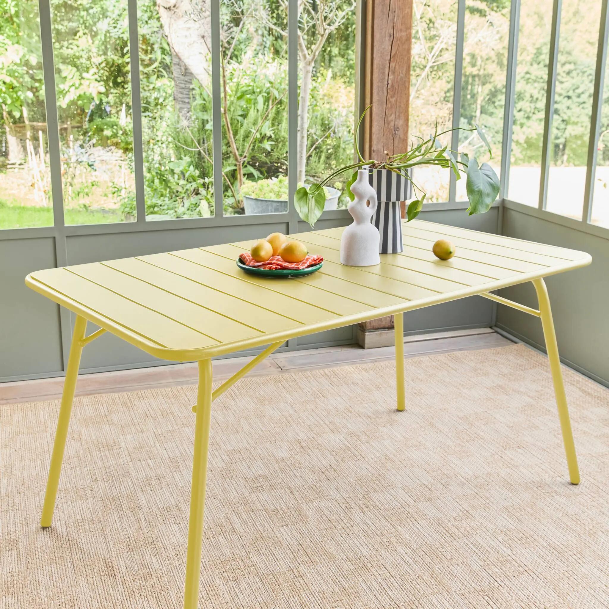 Mesa de jardim dobrável metálica, 140cm, Amarelo 2/5