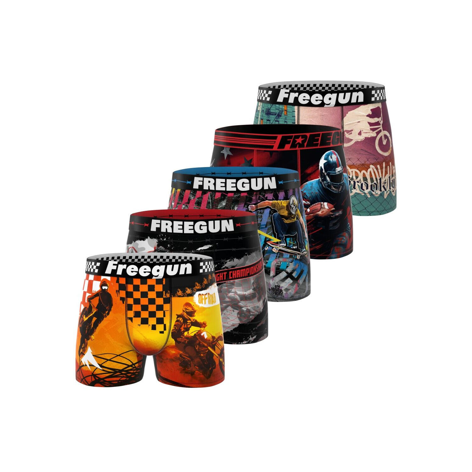 Freegun - Lot De 5 Boxers Homme Summer Sport - Caleçon - Multicolore - Decathlon
