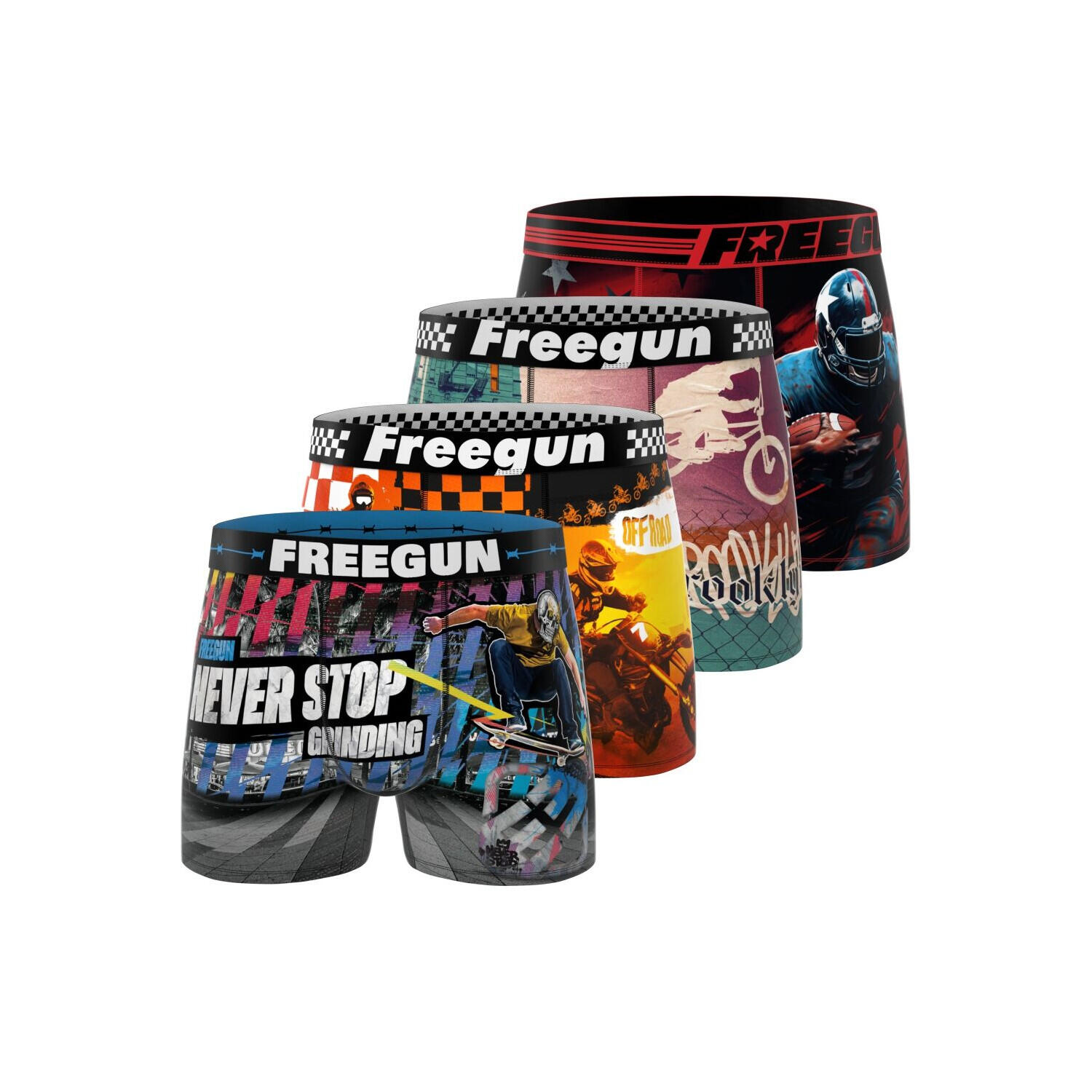 Freegun - Lot De 4 Boxers Enfant Summer Sport - Caleçon - Multicolore - 12 À 14 Ans - Decathlon