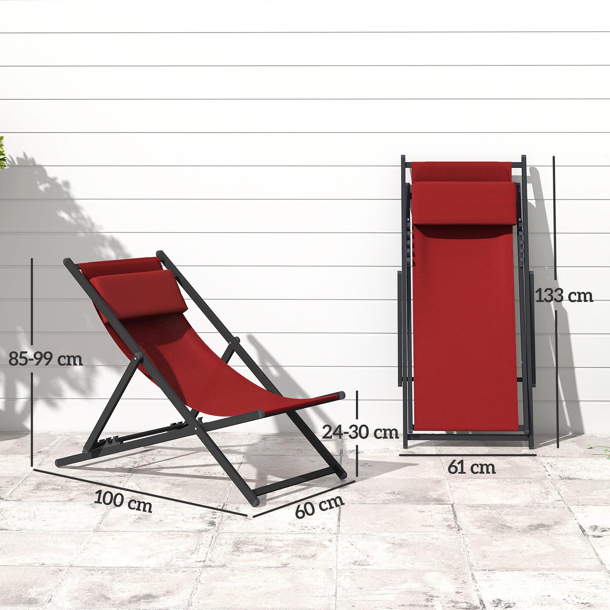 Outsunny Set 2 Sedie Sdraio Pieghevoli in Alluminio e texteline Rosso 3/7