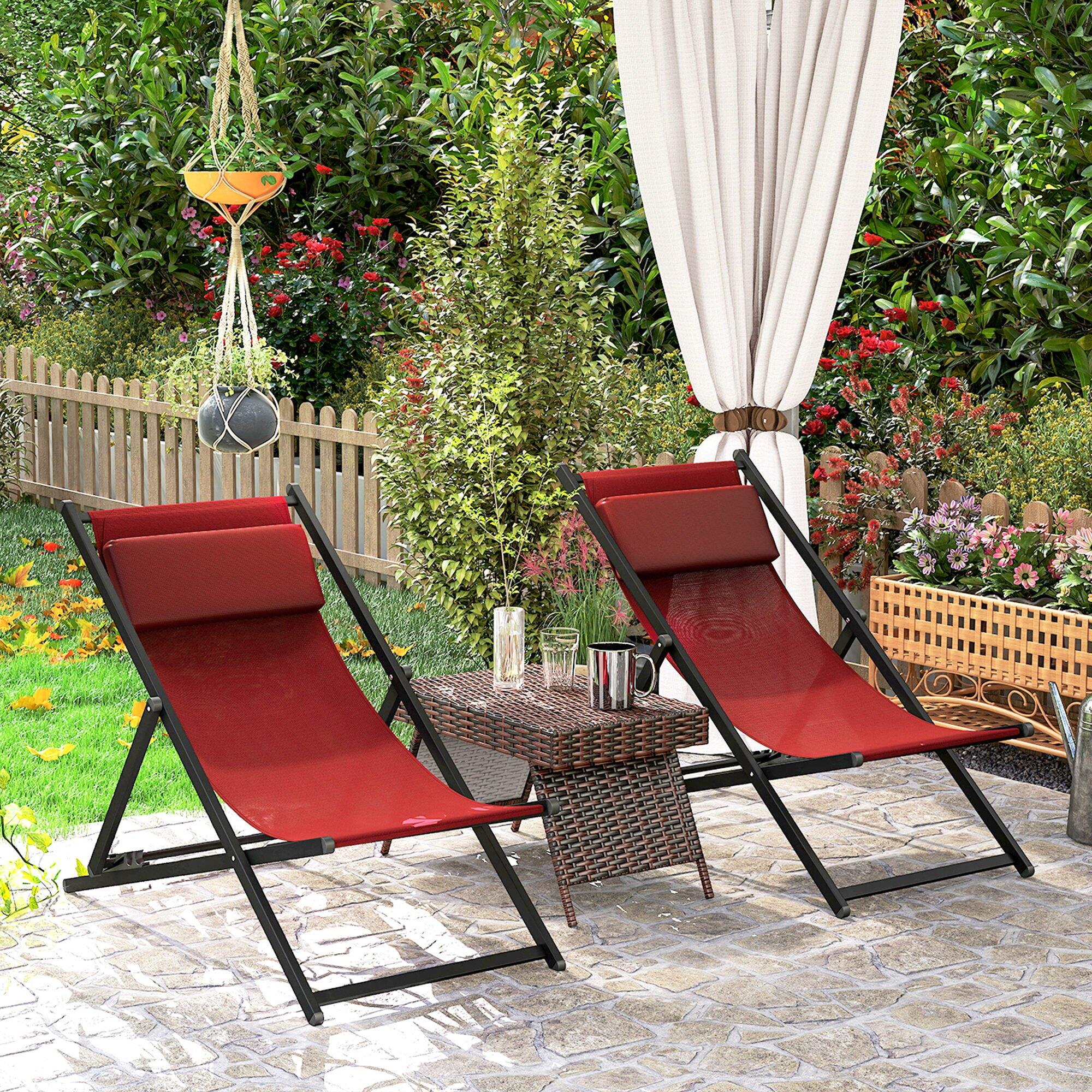 Outsunny Set 2 Sedie Sdraio Pieghevoli in Alluminio e texteline Rosso 2/7