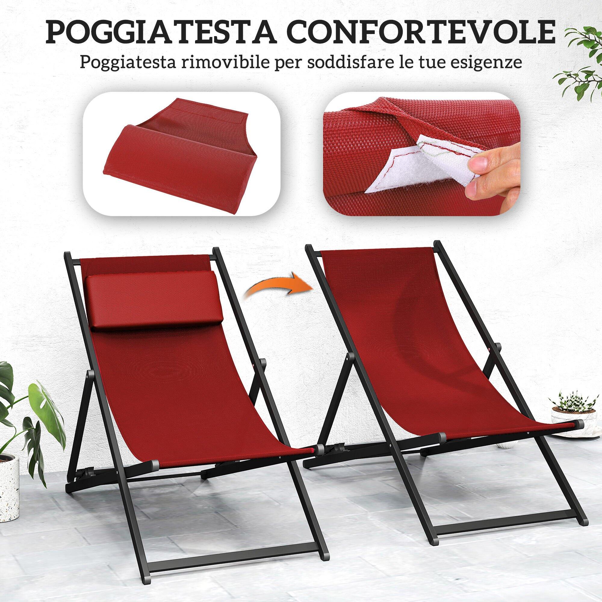 Outsunny Set 2 Sedie Sdraio Pieghevoli in Alluminio e texteline Rosso 7/7