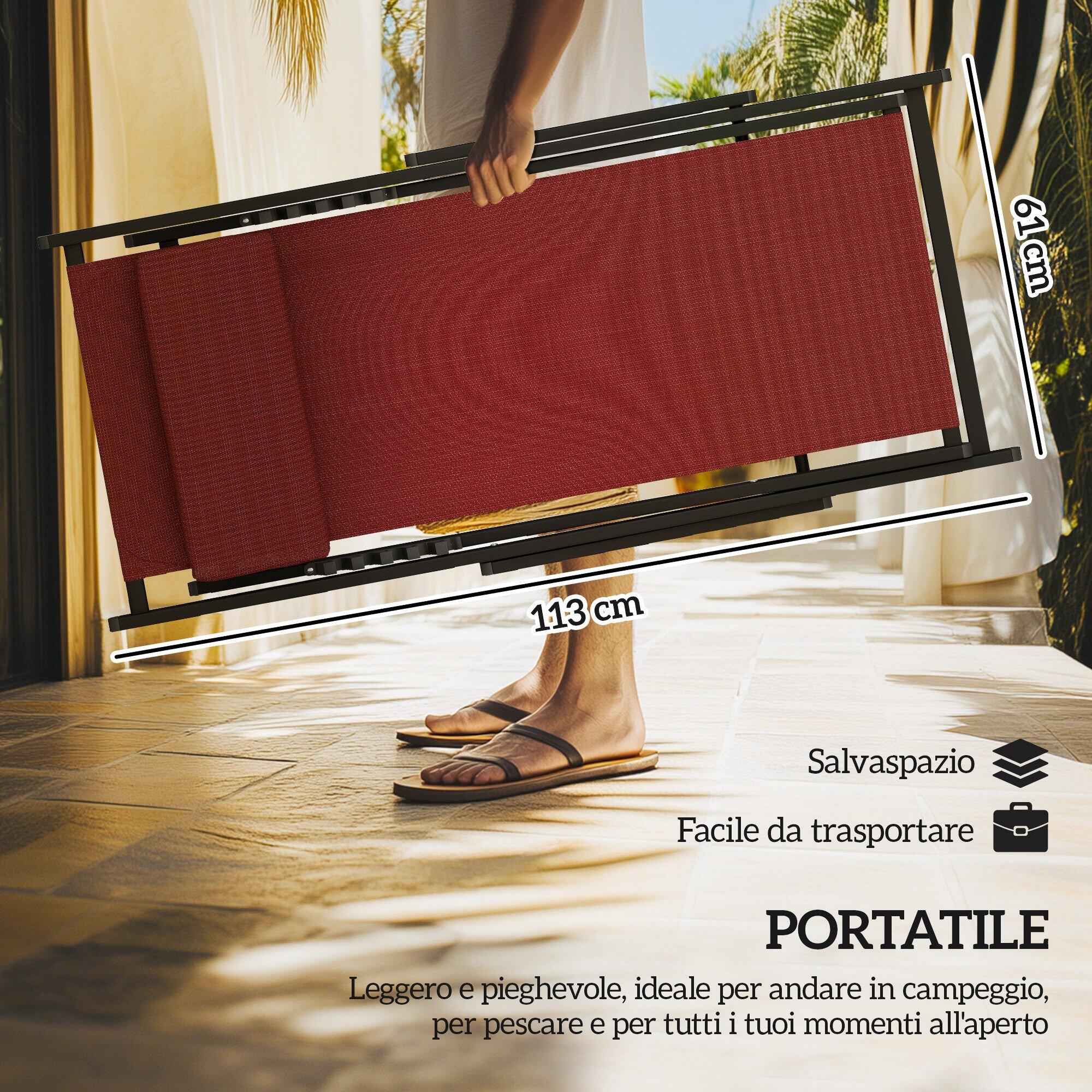 Outsunny Set 2 Sedie Sdraio Pieghevoli in Alluminio e texteline Rosso 4/7