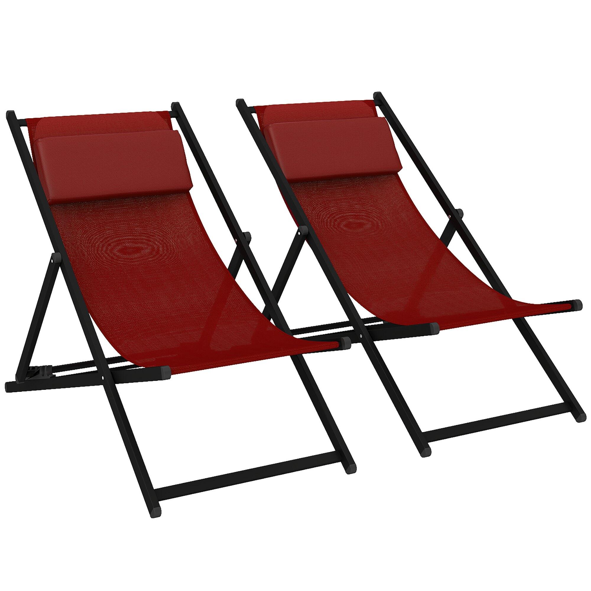 OUTSUNNY Outsunny Set 2 Sedie Sdraio Pieghevoli in Alluminio e texteline Rosso