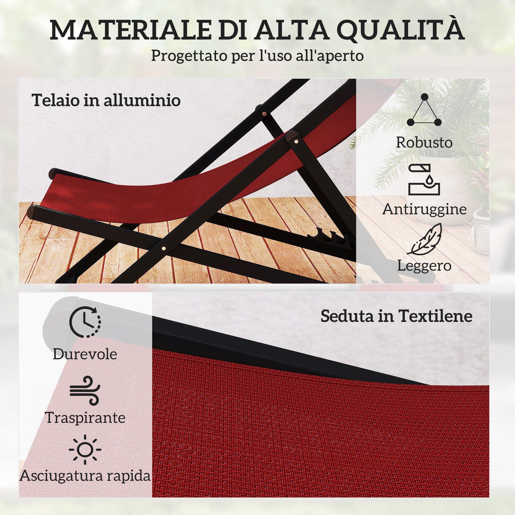Outsunny Set 2 Sedie Sdraio Pieghevoli in Alluminio e texteline Rosso 6/7