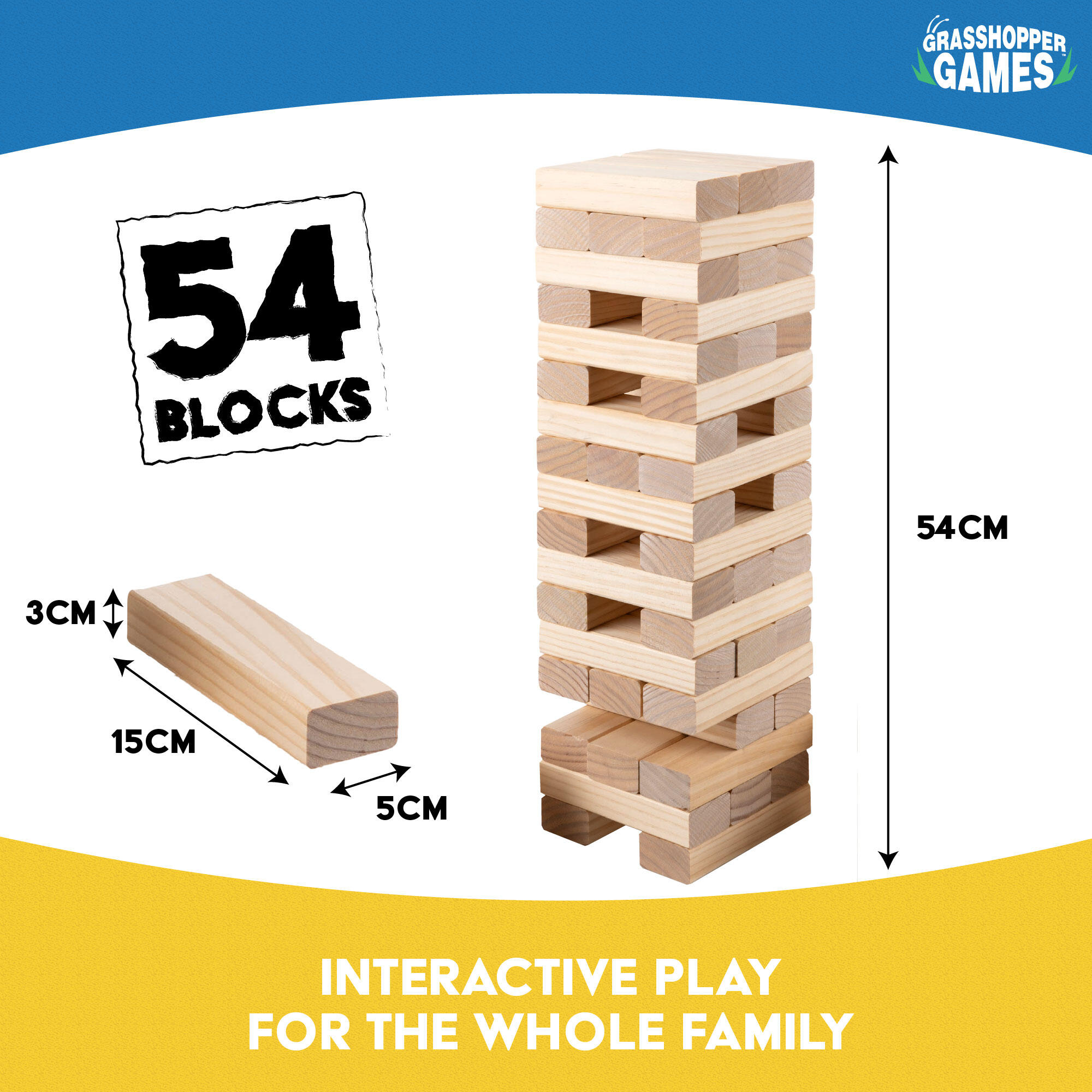 Grasshopper Games Giant Stack ‘N’ Fall, Classic Stacking Timber Game, Wooden 5/6