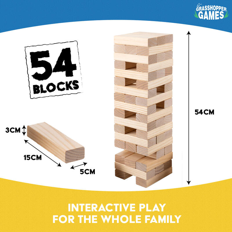 Grasshopper Games Giant Stack ‘N’ Fall, Classic Stacking Timber Game, Wooden