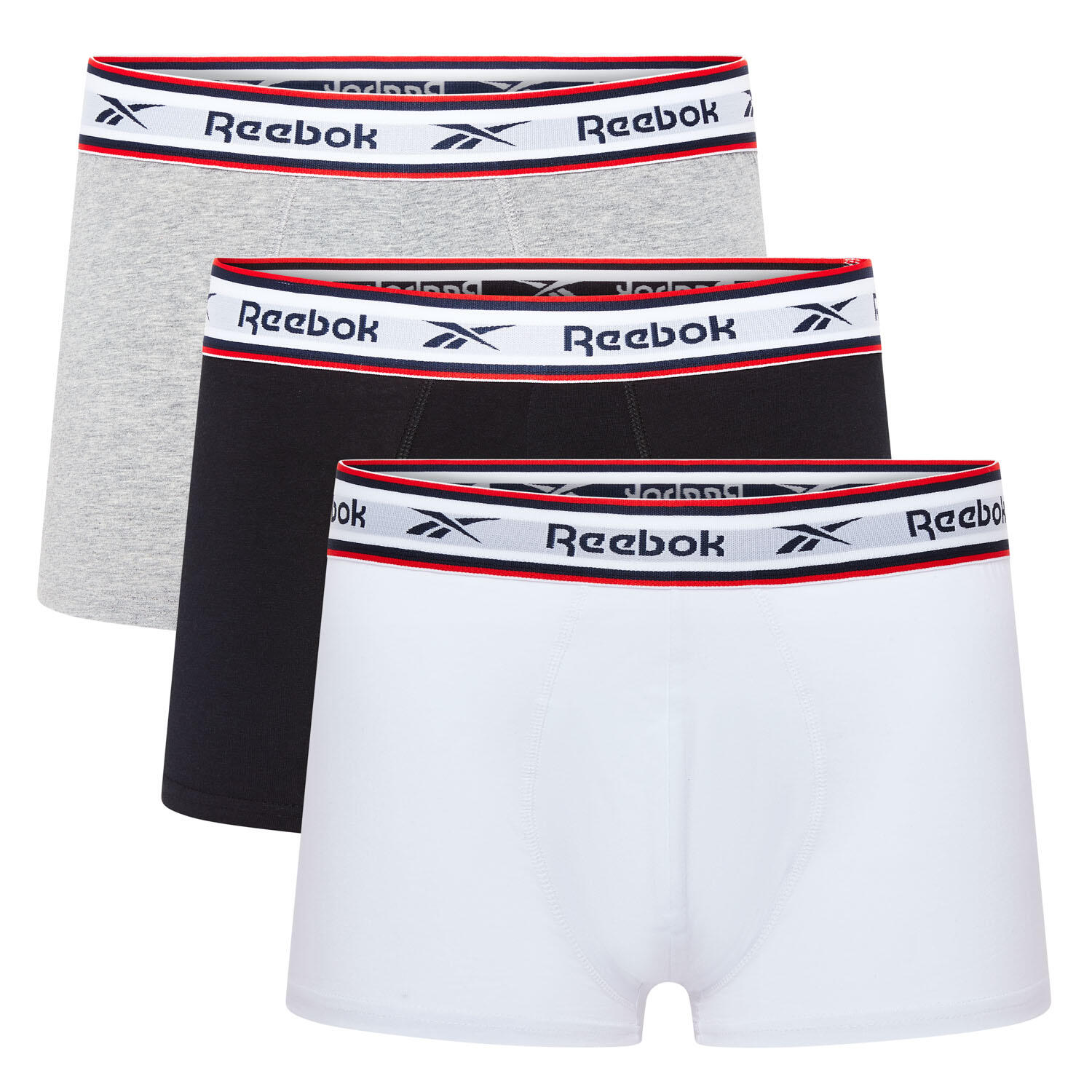 REEBOK Mens Reebok 3 pack Trunks Barlow Black/Grey Marl/White