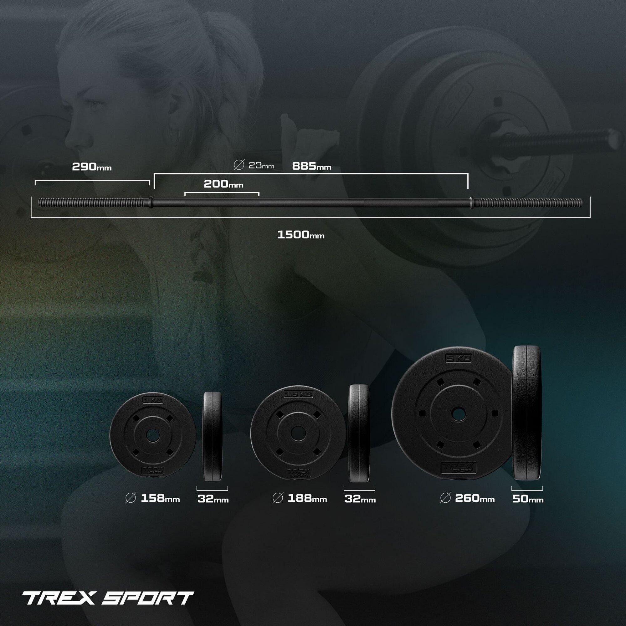 Set haltères en bitume Trex Sport 46 kg avec barre de musculation 150 cm 3/7