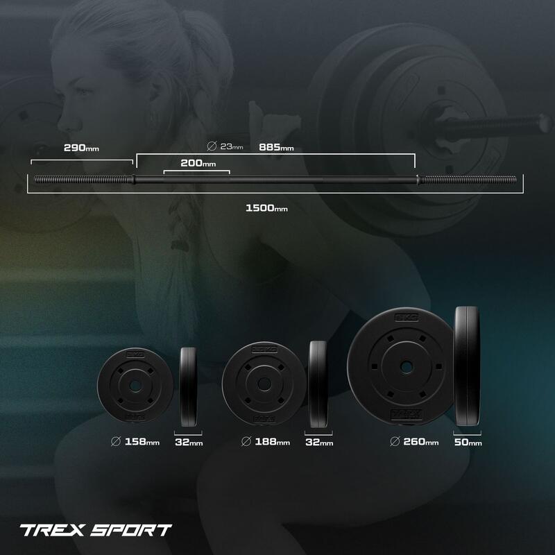 Set greutăți bituminoase cu bară Trex Sport 46kg, bară dreaptă 150cm