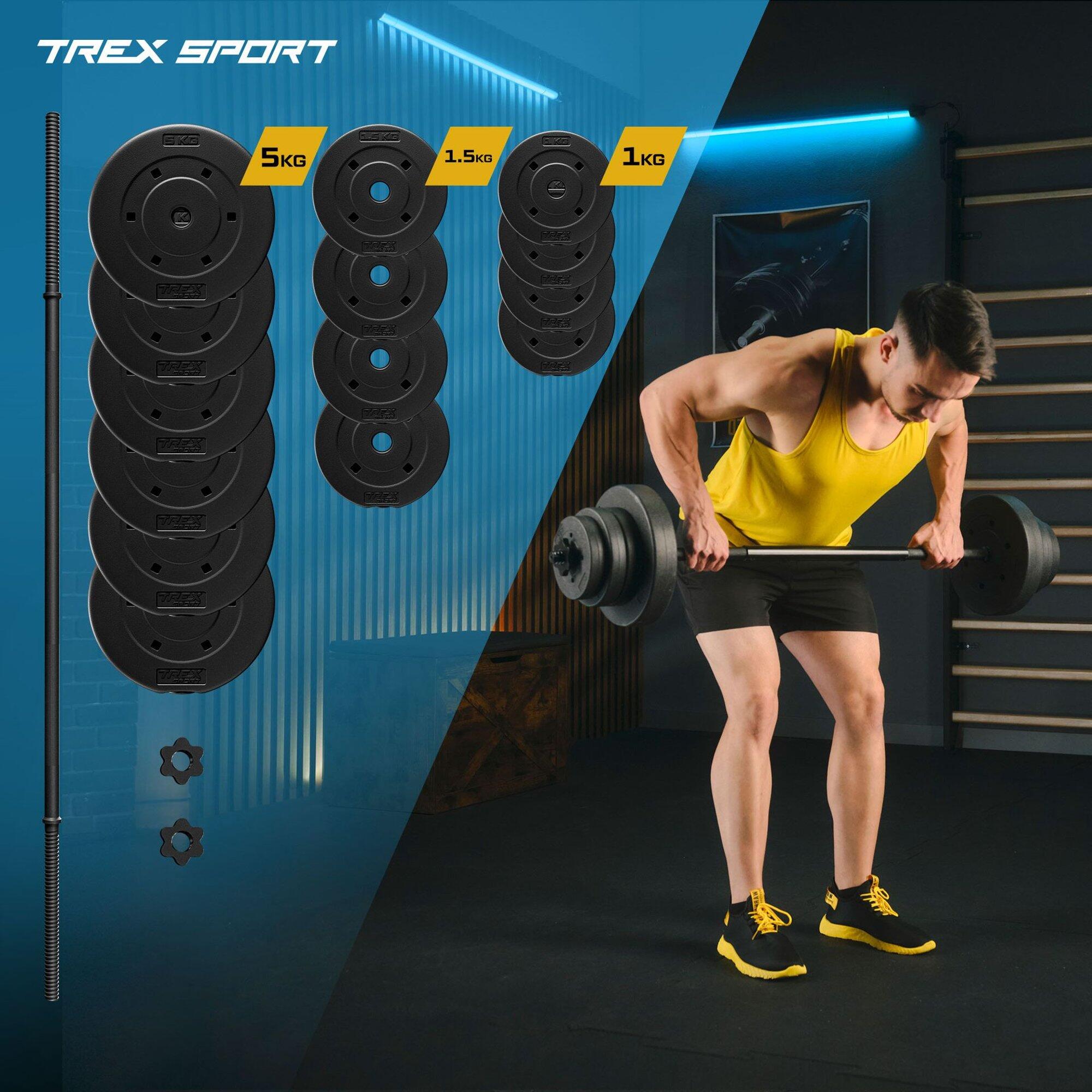 Zestaw obciążeń bitumicznych ze sztangą Trex Sport 46kg, gryf prosty 150cm