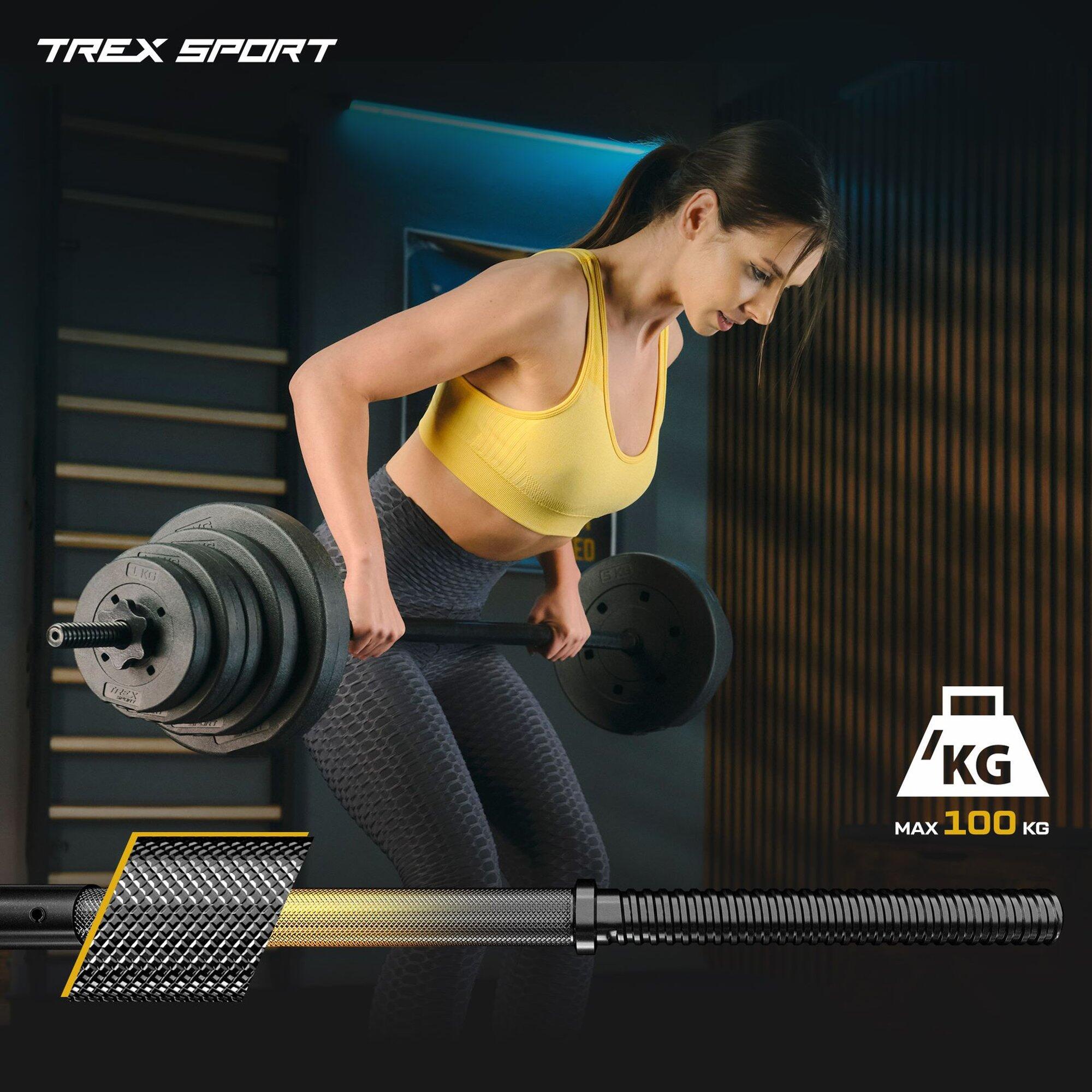 Set haltères en bitume Trex Sport 46 kg avec barre de musculation 150 cm 6/7