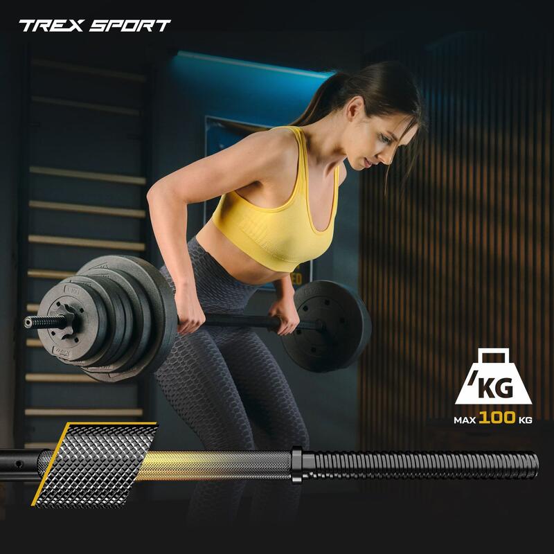Set greutăți bituminoase cu bară Trex Sport 46kg, bară dreaptă 150cm