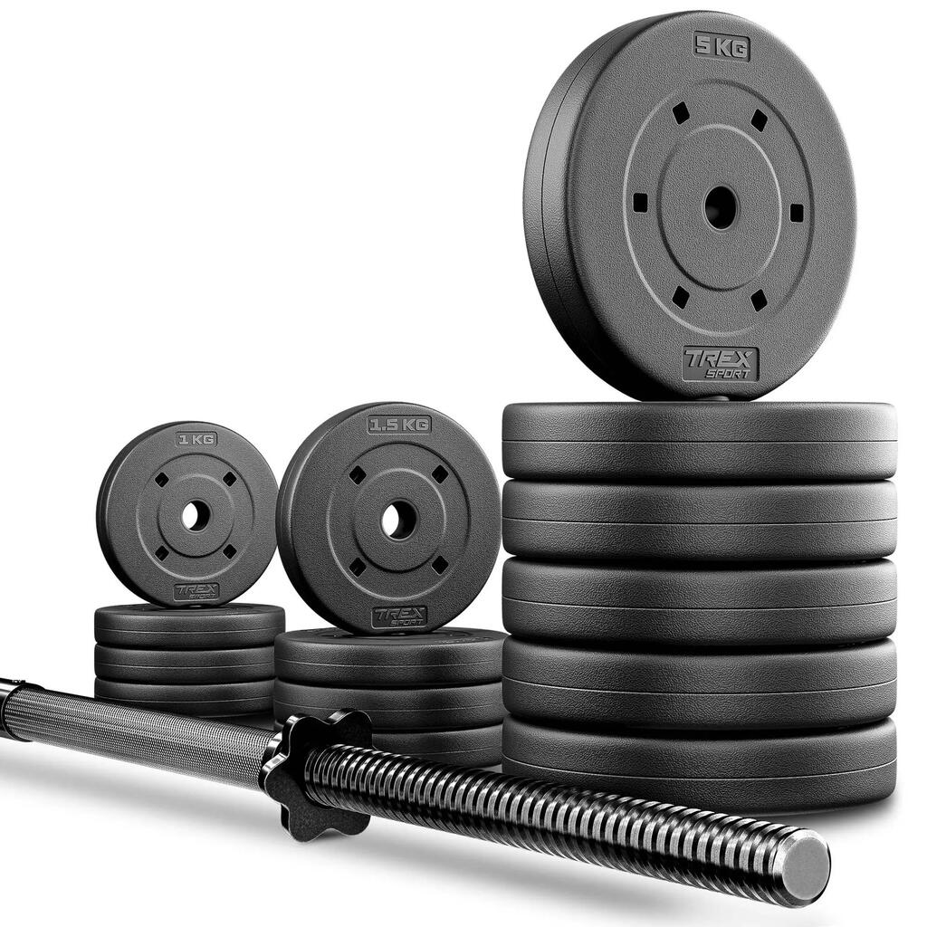 Комплект щанга с битумни тежести Trex Sport 46 кг, прав лост 150 см