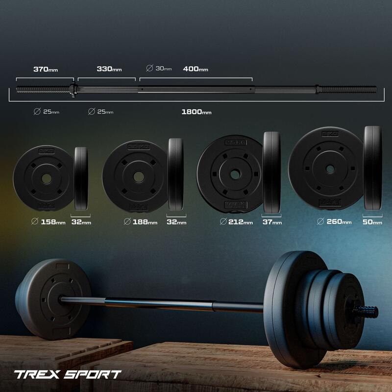 Set greutăți bituminoase cu bară Trex Sport 55kg, bară dreaptă 180cm