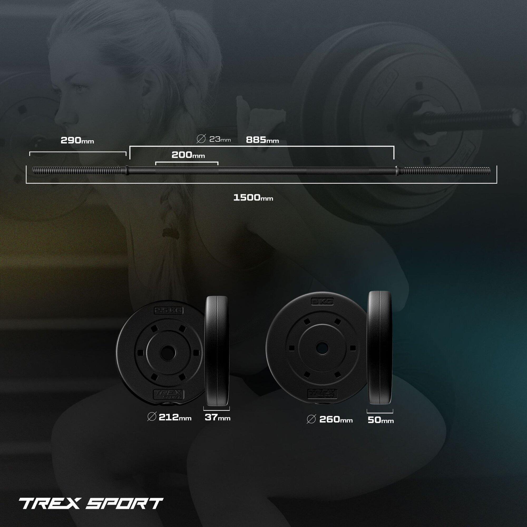 Set haltères en bitume Trex Sport 46 kg avec barre de musculation 150 cm 3/7