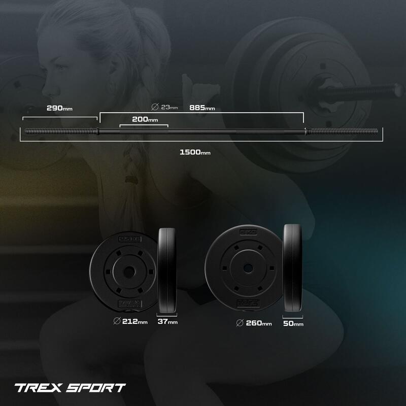 Set greutăți bituminoase cu bară Trex Sport 46kg, bară dreaptă 150cm