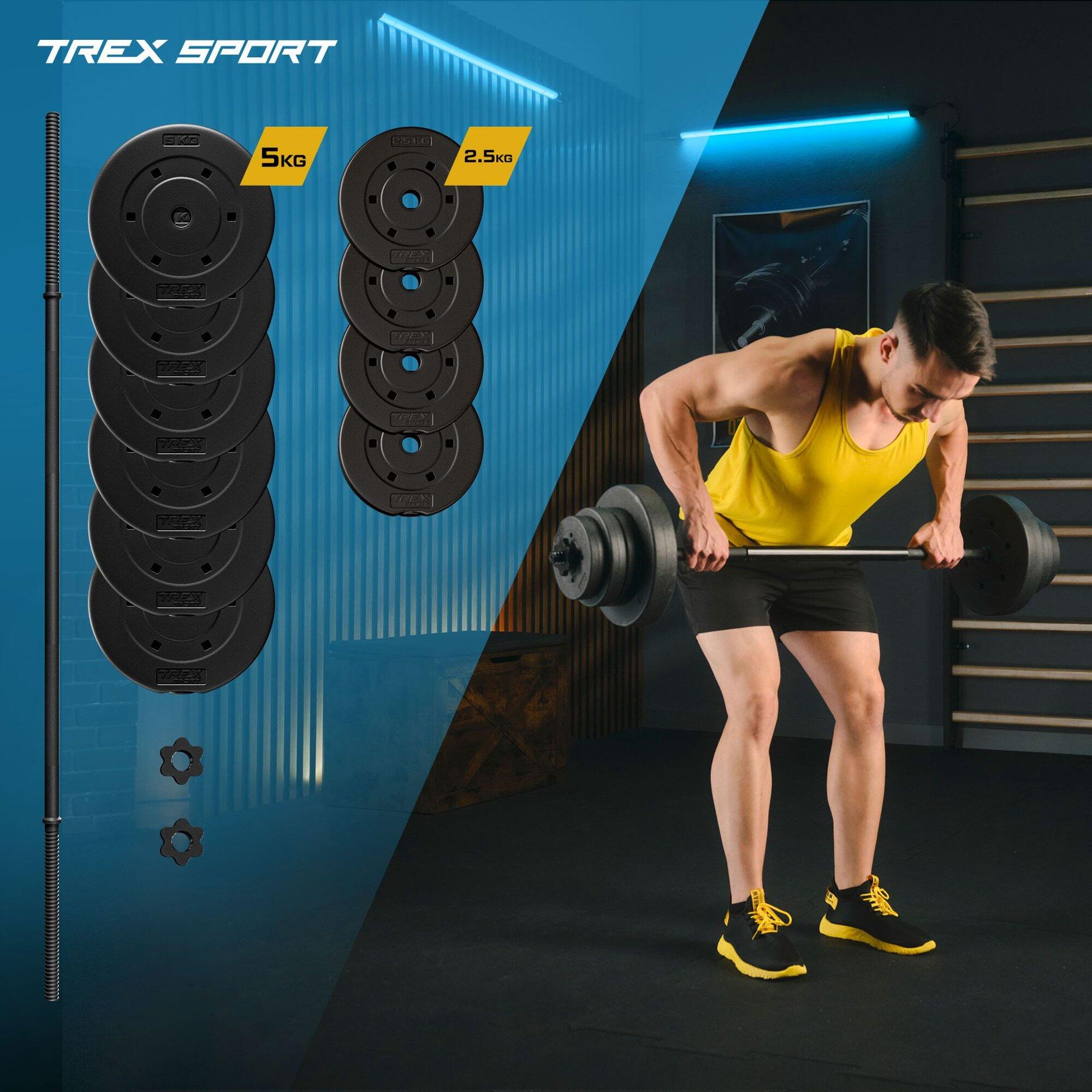Set haltères en bitume Trex Sport 46 kg avec barre de musculation 150 cm 2/7