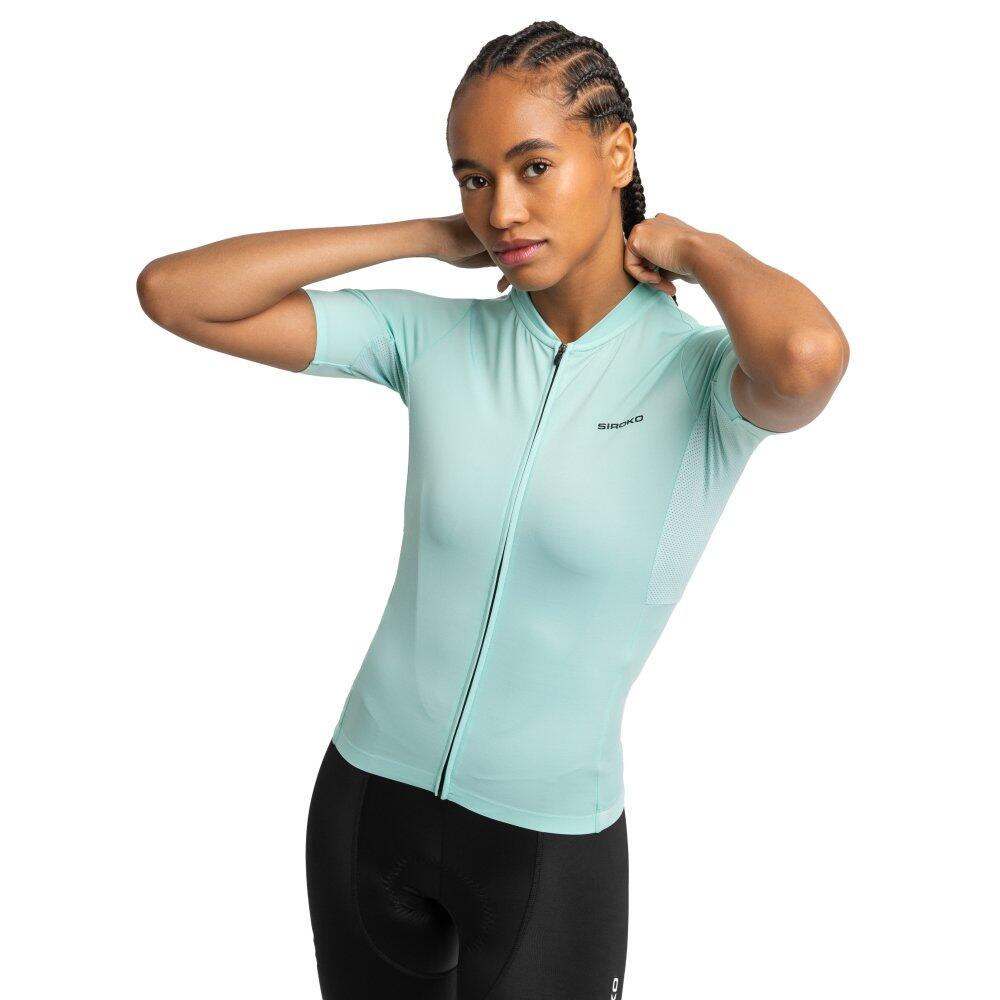 SIROKO Women Cycling 's short sleeve jersey in recycled fabrics M6R Fresh Turquoise