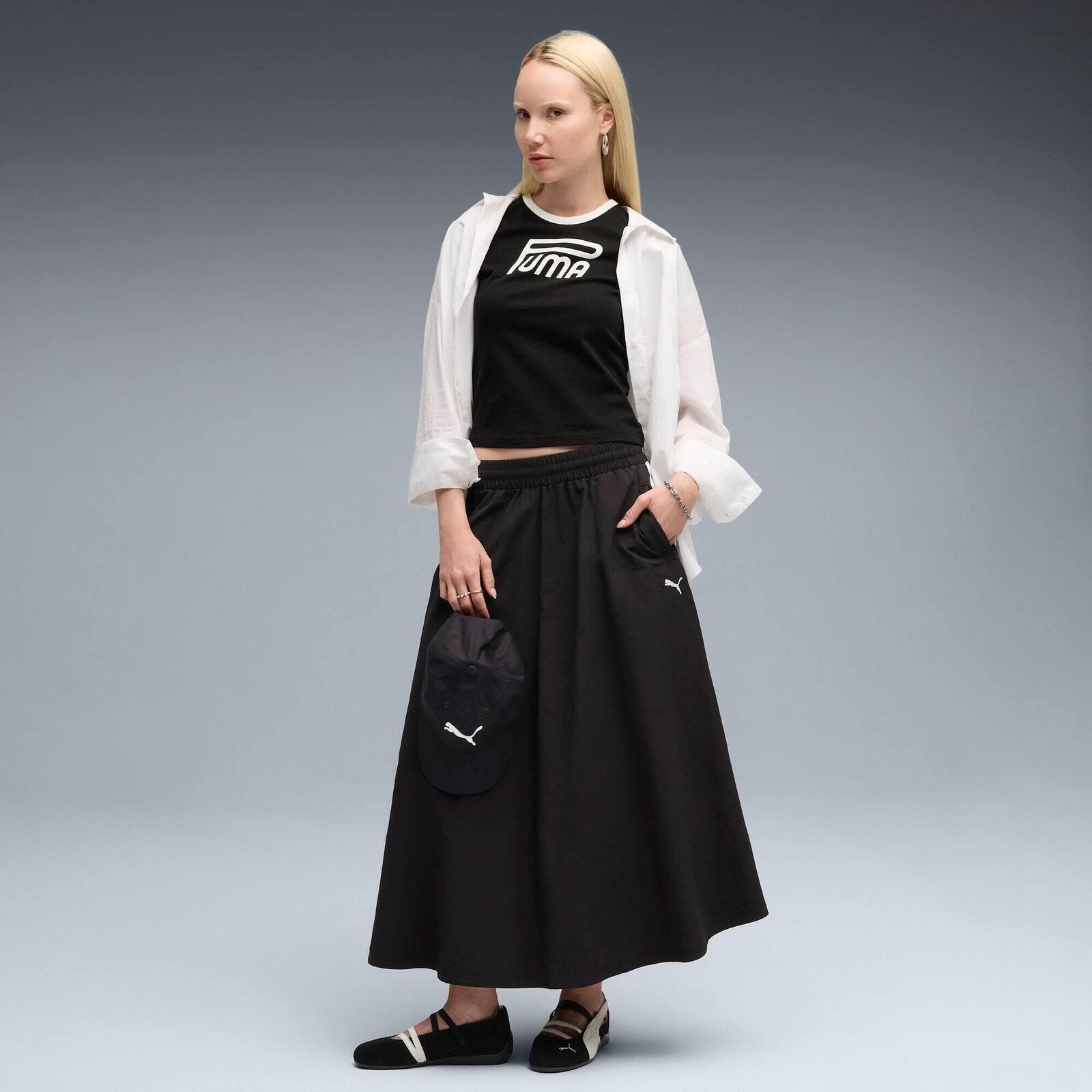Saia Puma T7 Woven Midi Skirt, Preto, Mulheres 3/7
