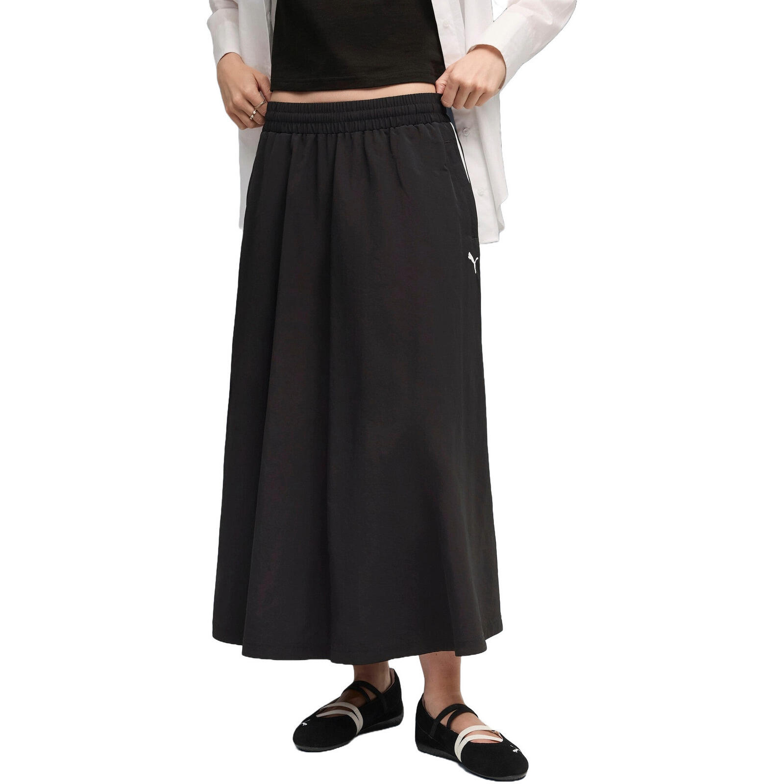 Saia puma t7 woven midi skirt, preto, mulheres