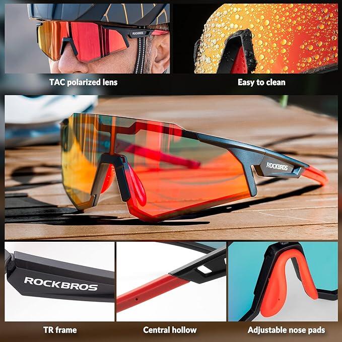 ROCKBROS Lunettes de Cyclisme Polarisées HD Sport TR90 Noir Unisexe 4/6