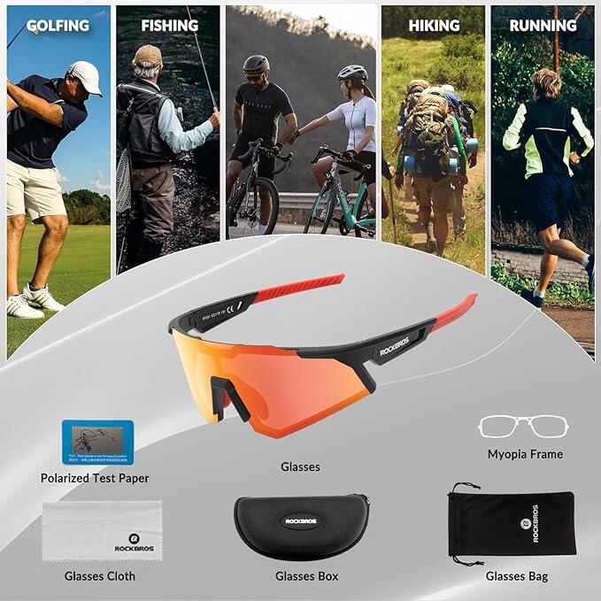 ROCKBROS Lunettes de Cyclisme Polarisées HD Sport TR90 Noir Unisexe 6/6
