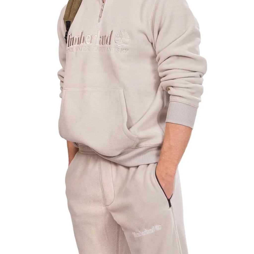TIMBERLAND Men's Fleece Sweatshirt - Zip Neck - Beige.