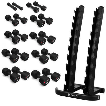 Polyurethan-Hantelset HPT 2 x 1-10 kg (110 kg) + Ständer STR37 HMS