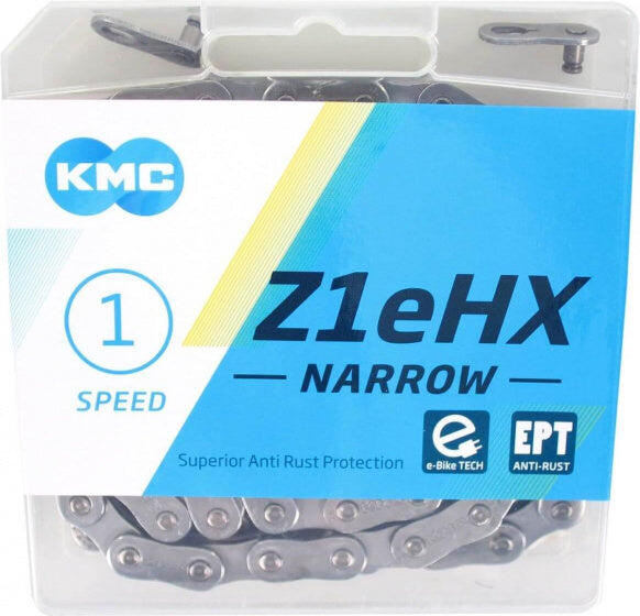 KMC Z1EHX Chaîne étroite EPT pour E-Bikes - 128 maillons - Argent foncé 7/7