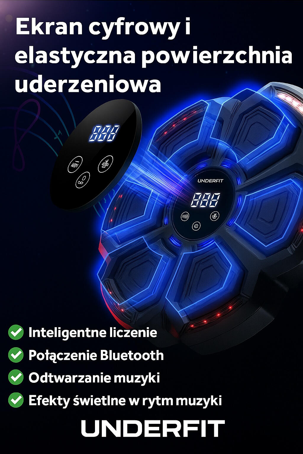 Elektroniczna tarcza bokserska UNDERFIT Boxing Hero BT z muzyką i rękawicami 3/8