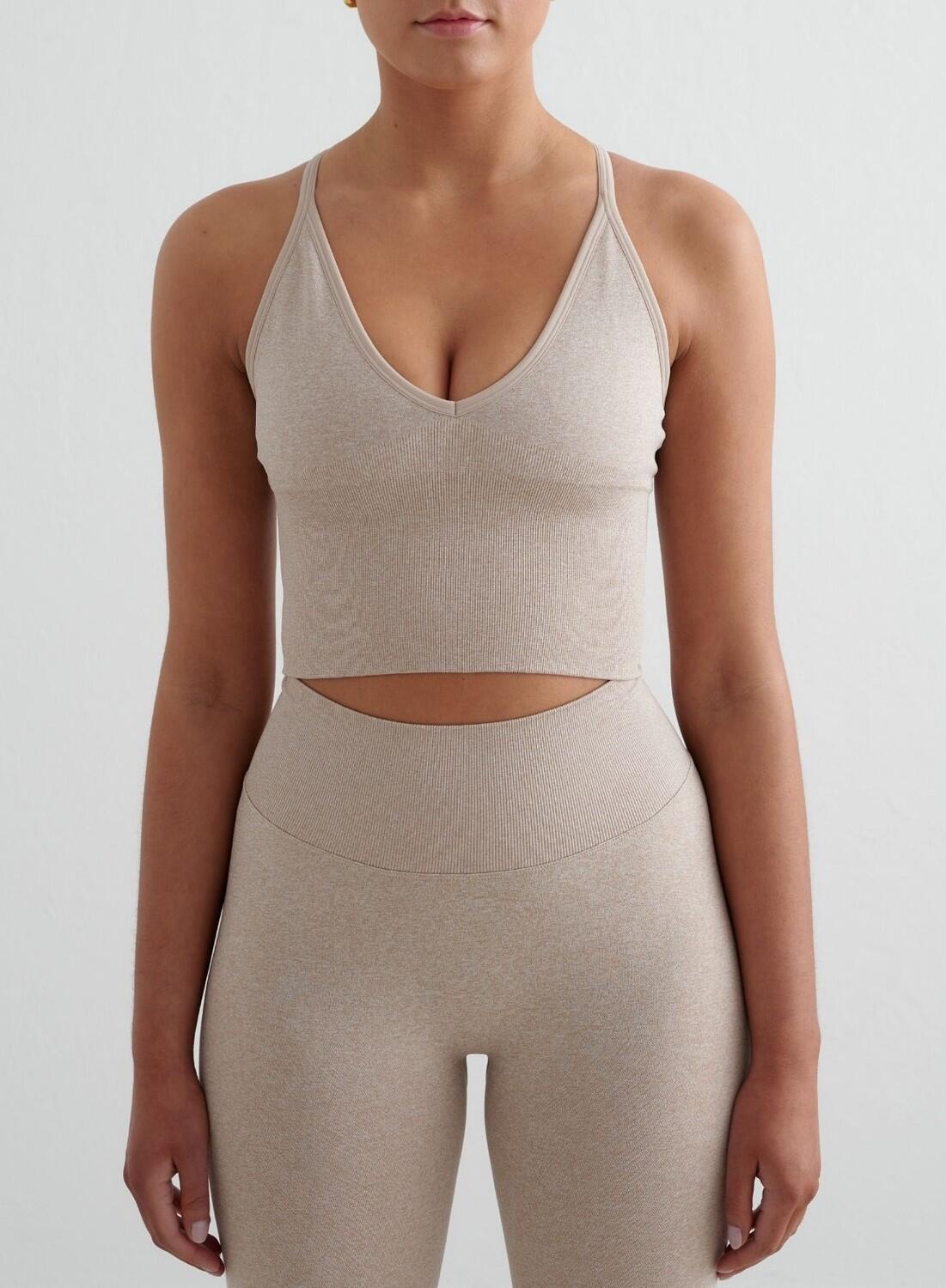 AIM'N Damen Yoga Sport-BH Nahtlos Cross Back Bralette Beige