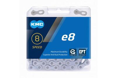Kmc e8 ept 122 schakels ketting voor e-bikes in zilver