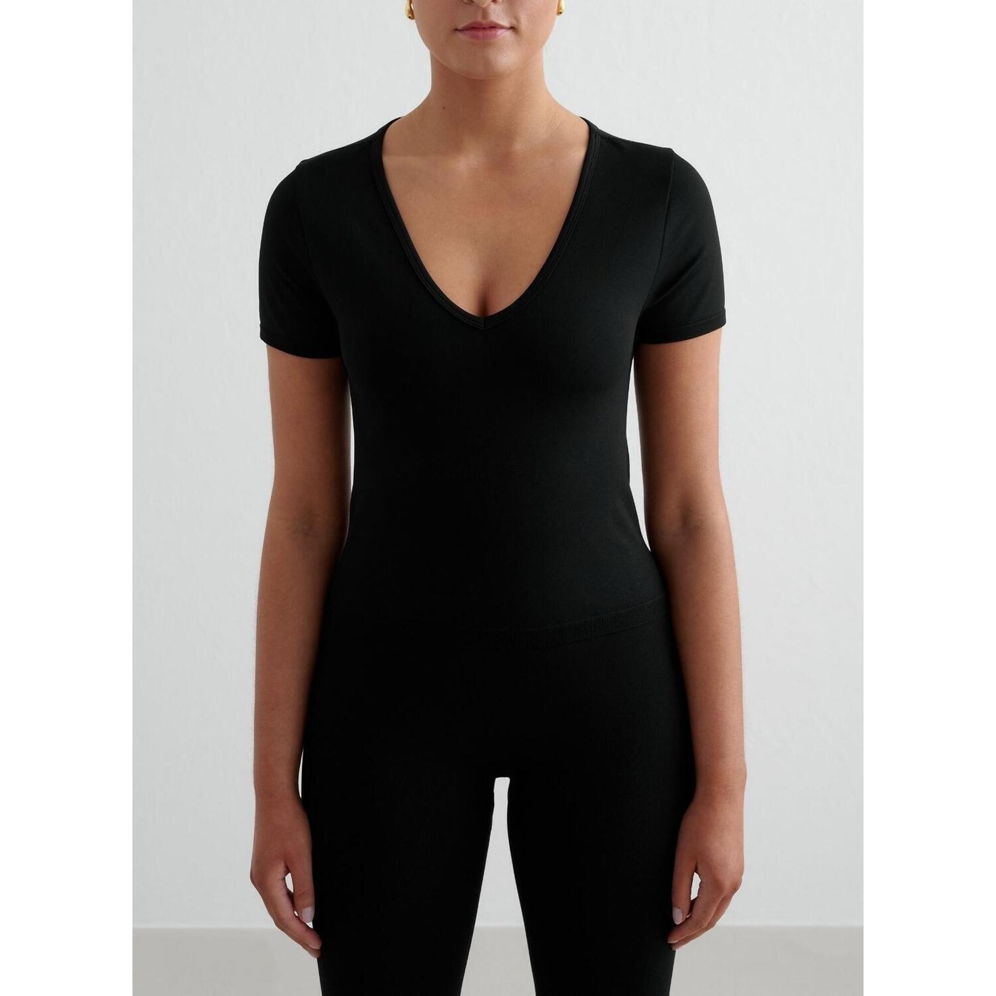 Aim'n - Femme T-shirt Manches Courtes Col En V Noir - T-shirt Manches Courtes - Noir - Decathlon