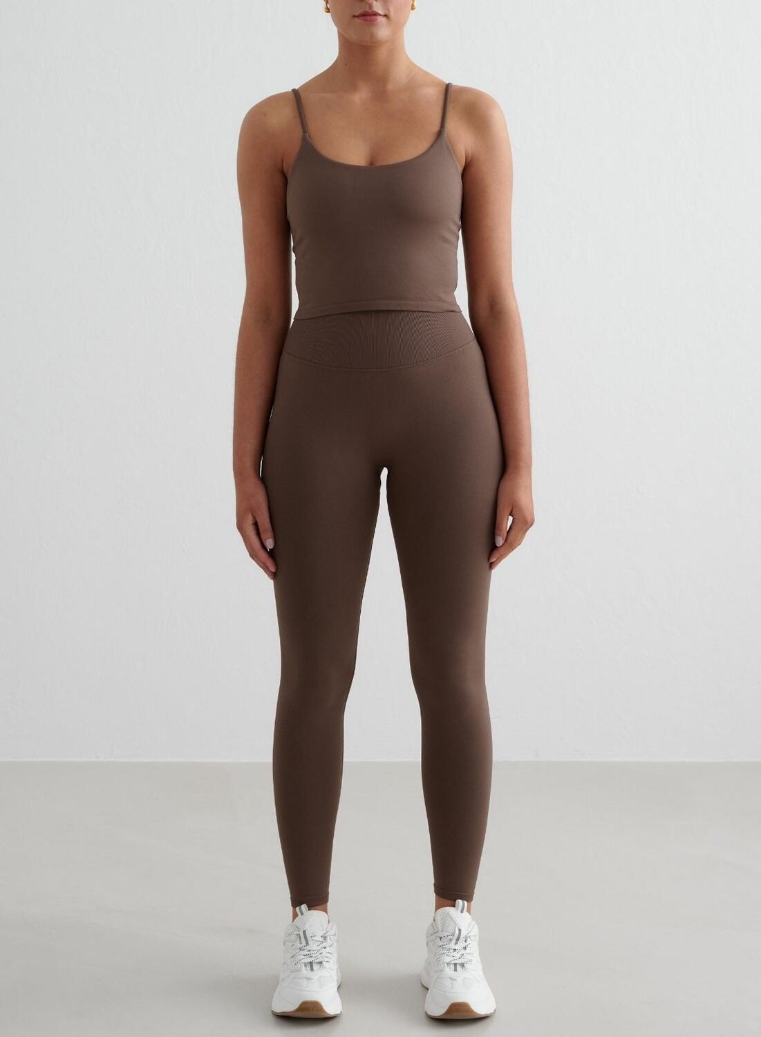 Femme Débardeur à Bretelles Sans Couture Marron 3/4