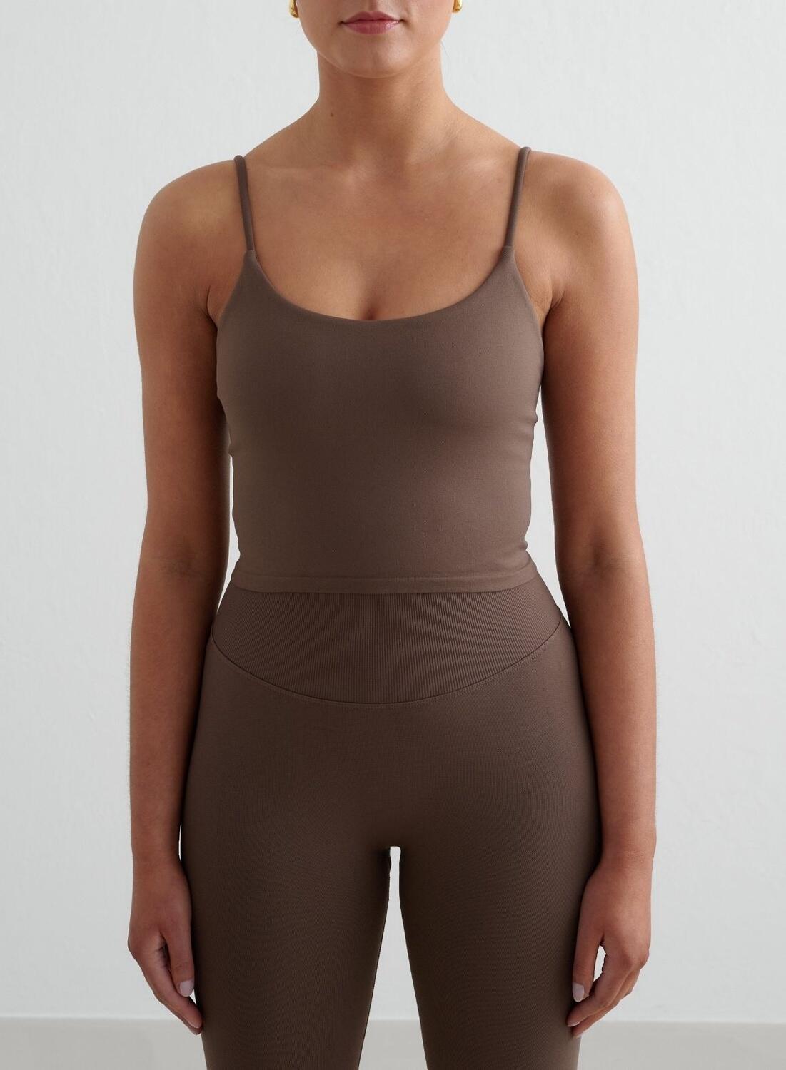 AIM'N Donna Yoga Canotta con Spalline Sottili Senza Cuciture Marrone