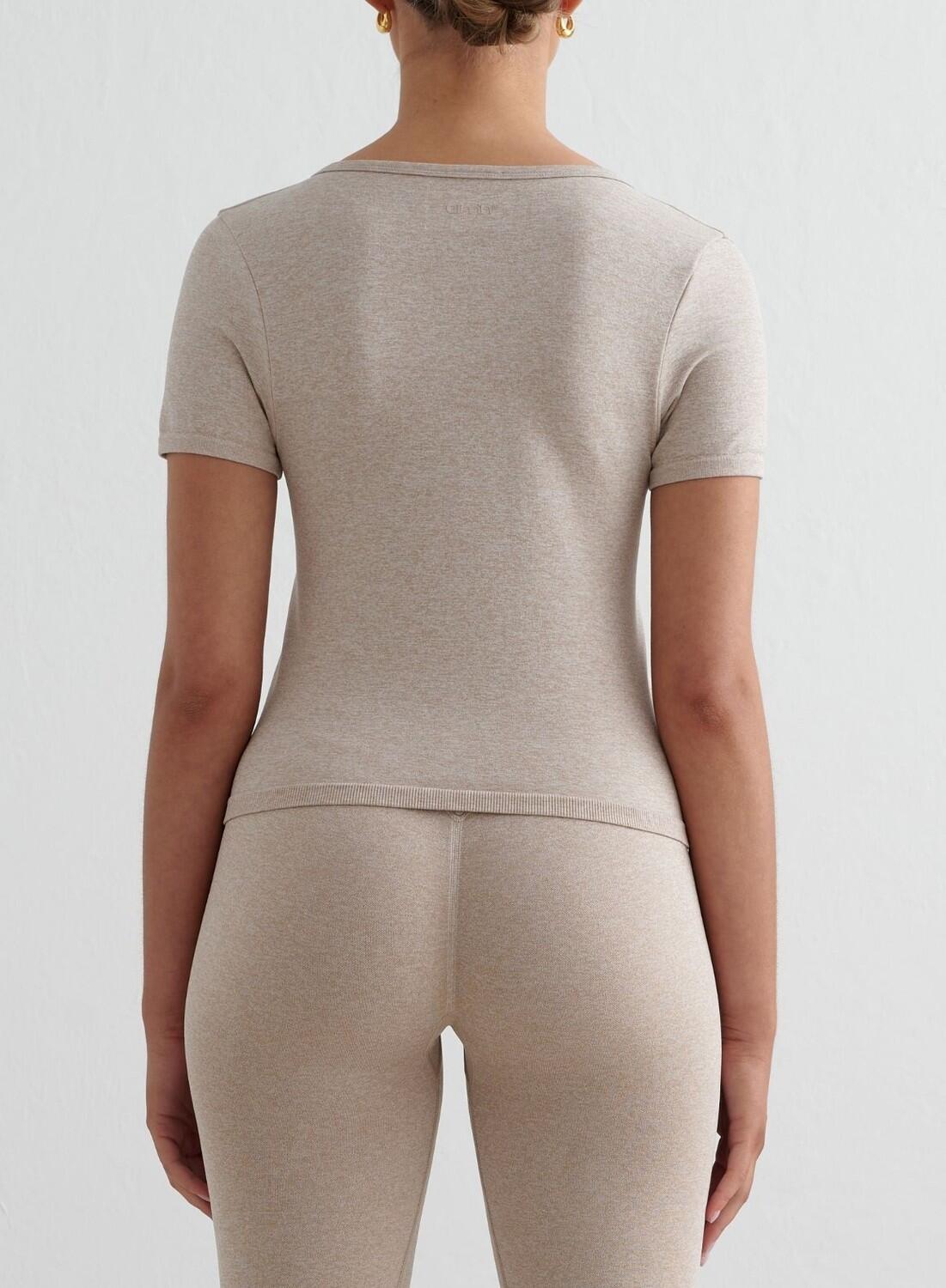 Femme T-shirt d'entraînement Sans coutures Sculptant Col en V Shape Beige chiné 2/5