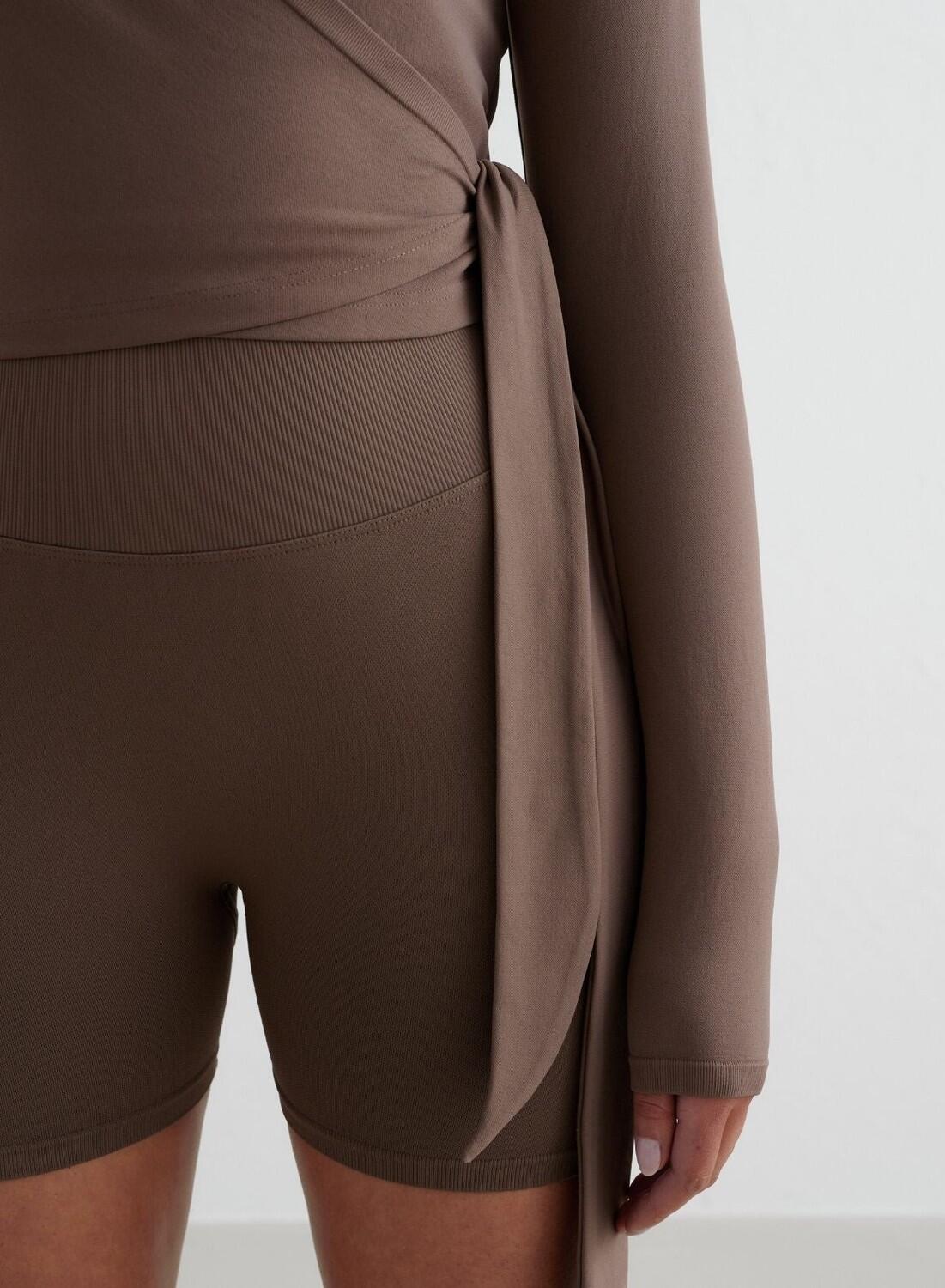 Femme Haut Cache-cœur Sans Couture Manches Longues Marron 5/6