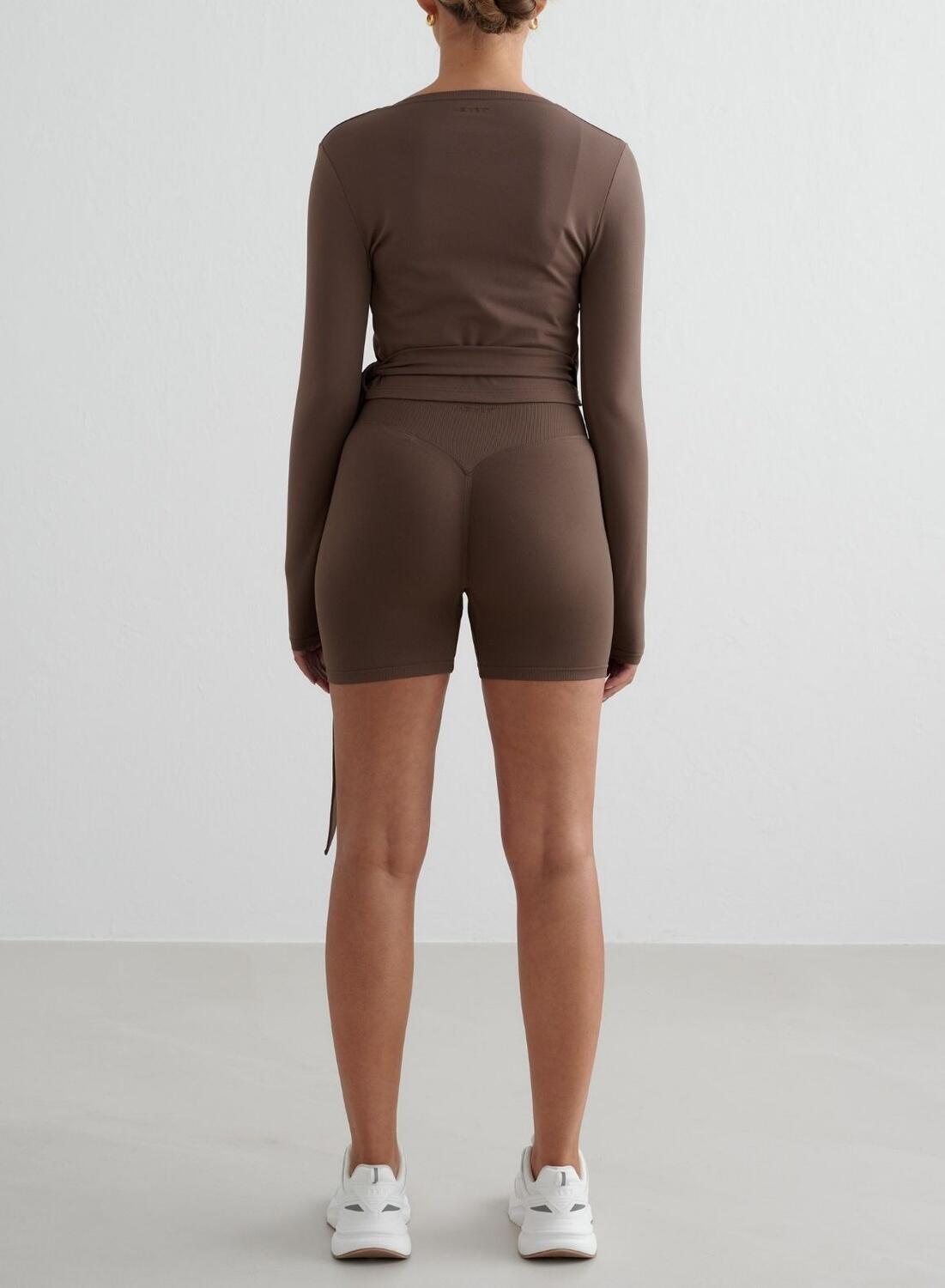 Femme Haut Cache-cœur Sans Couture Manches Longues Marron 4/6