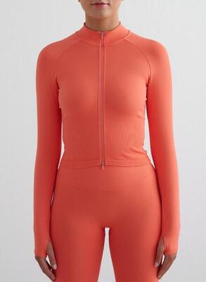 Damen Laufjacke mit Reißverschlus Nahtlos Atmungsaktiv Braun