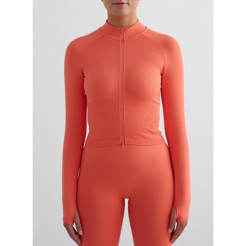 Femme Veste de Course Zippée Sans Couture Respirante Orange