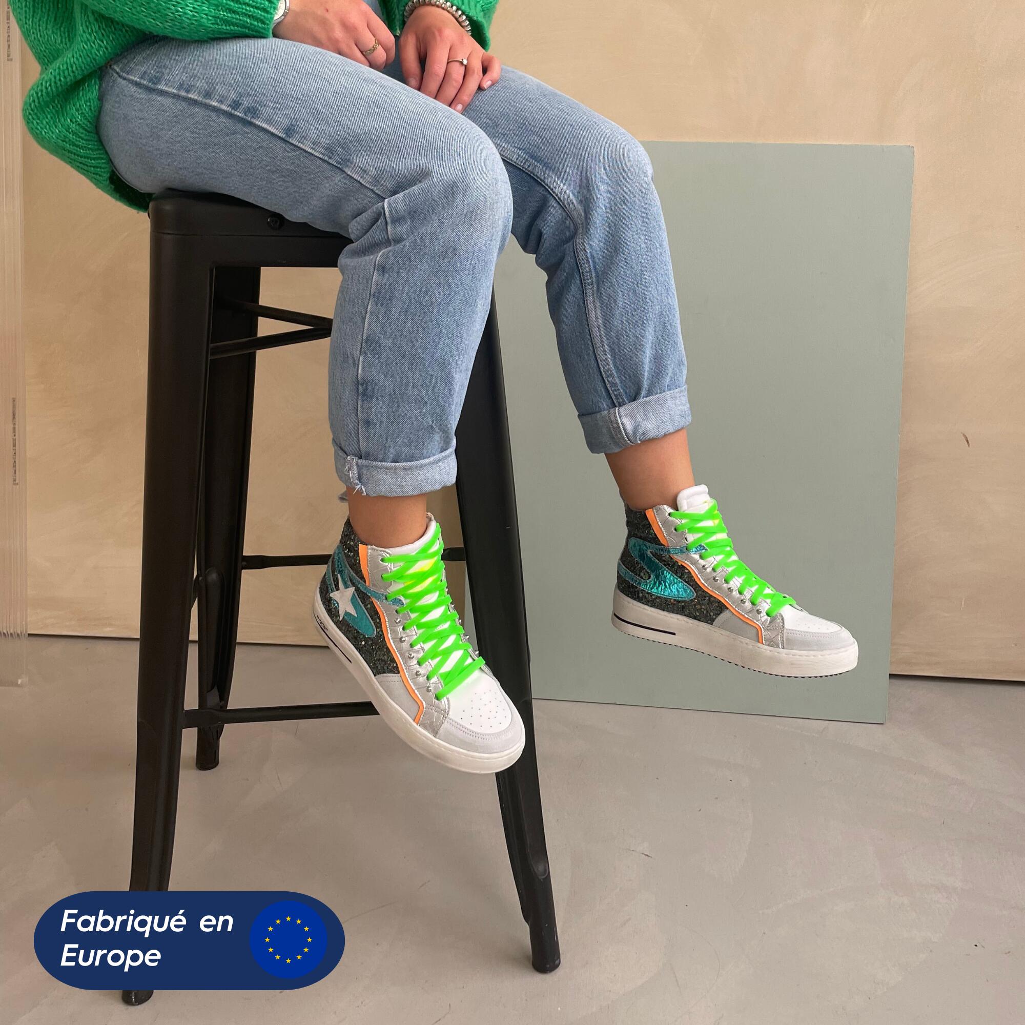 Lacets élastiques larges pour baskets sneakers silicone - vert fluo 3/8